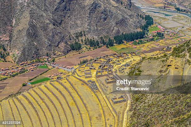 inca terraces in the sacred valley - pisac, peru - pisac stock pictures, royalty-free photos & images