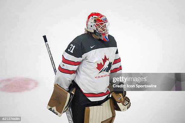 Goalie Barry Brust looks on during the Deutschland Cup between Slovakia and Canada on 5 November, 2016 at Curt Frenzel Stadium in Augsburg, Germany.