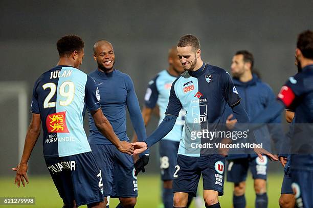 Nathael Julan of Le Havre and Victor Lekhal of Le Havre during the Ligue 2 match between Stade Lavallois and Le Havre AC on November 4, 2016 in...