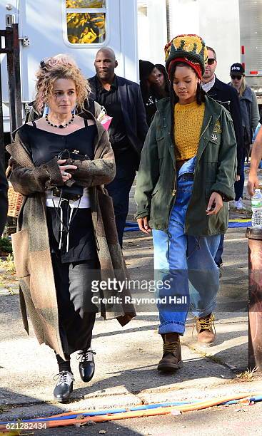 Singer Rihanna and Helena Bonham Carter are seen on the set of of 'Ocean's Eight' on November 5, 2016 in New York City.