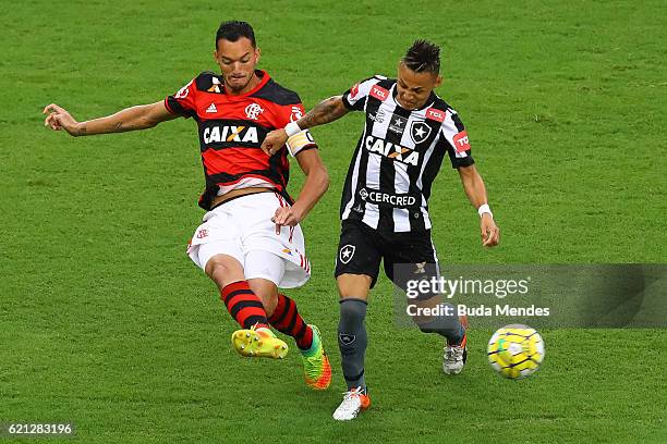 Rever of Flamengo struggles for the ball with Neilton of Botafogo during a match between Flamengo and Botafogo as part of Brasileirao Series A 2016...