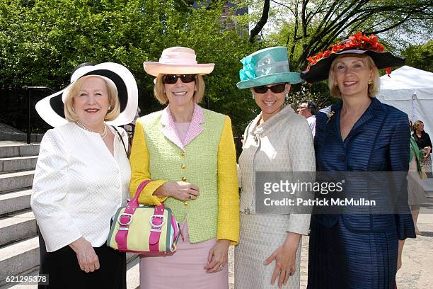Marianne Wyman, Patricia Chadwick, Deborah Royce and Lucy Day attend FREDERICK LAW OLMSTED Awards Luncheon at Central Park Conservatory Garden on May...