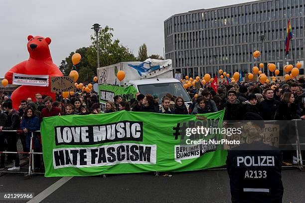 Numerous people take part in a counterdemonstration against the planned rally of right-wing populist and right-wing extremist groups near the German...