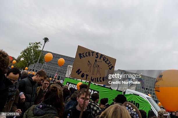 Numerous people take part in a counterdemonstration against the planned rally of right-wing populist and right-wing extremist groups near the German...