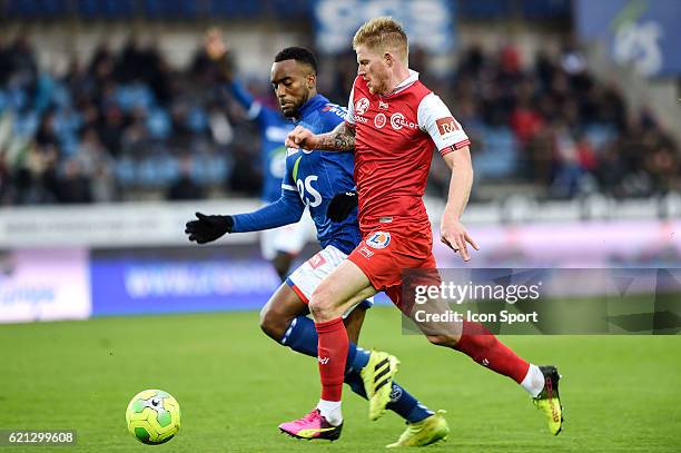 Yoann Salmier and Gaetan Charbonnier during the Ligue 2 match between RC Strasbourg and Stade de Reims on November 5, 2016 in Strasbourg, France.