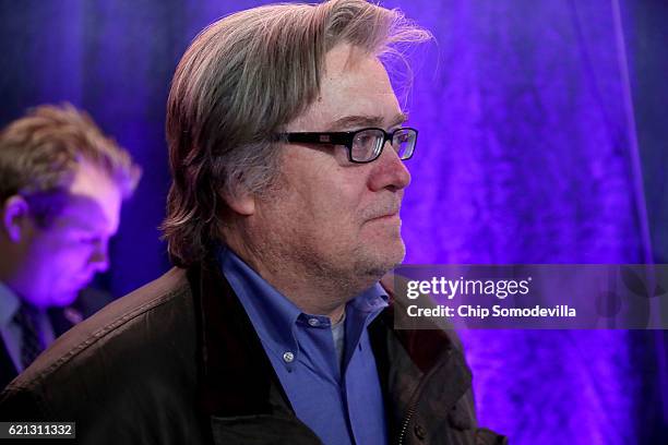 Republican presidential nominee Donald Trump's campaign CEO Steve Bannon holds a campaign rally the Reno-Sparks Convention Center November 5, 2016 in...