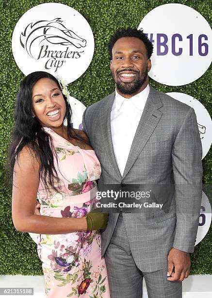 Renata Elizabeth White and football running back Steven Jackson at the 2016 Breeders' Cup World Championships at Santa Anita Park on November 5, 2016...