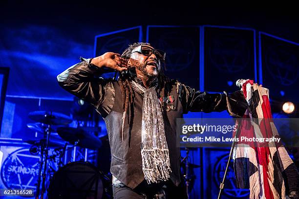 Benji Webbe of Skindred performs on stage at The Neon November 5, 2016 in Newport, United Kingdom.