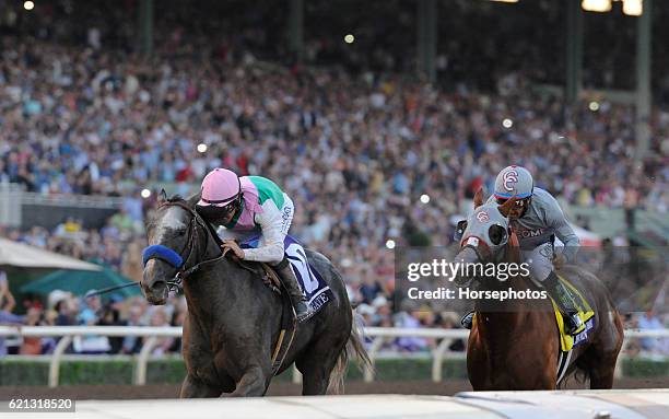 Arrogate with Mike Smith up catches California Chrome at the wire to win the Breeders' Cup Classic at Santa Anita Park, CA during day two of the 2016...