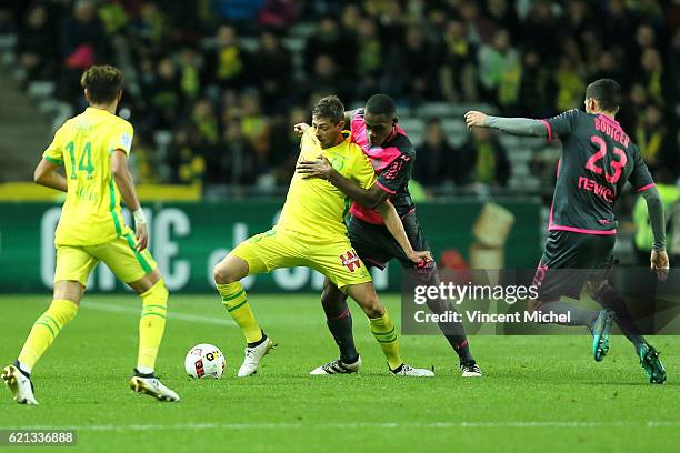 Emiliano Sala of Nantes and Issa Diop of Toulouse during the Ligue 1 match between Fc Nantes and Toulouse Fc at Stade de la Beaujoire on November 5,...