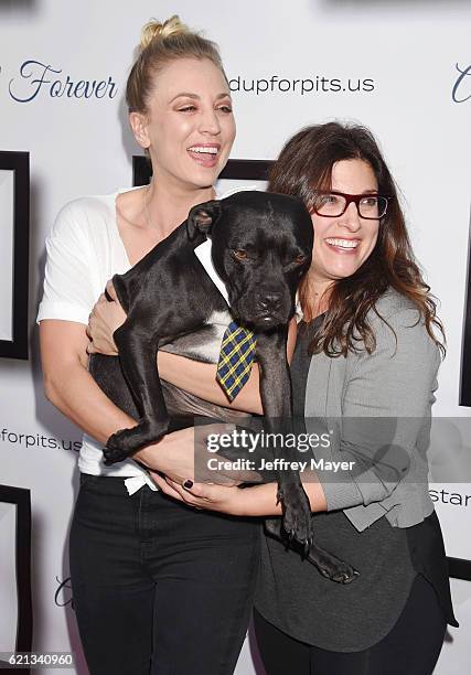 Actress Kaley Cuoco and comedian Rebecca Corry arrive at the Stand Up For Pits at The Hollywood Improv on November 5, 2016 in Hollywood, California