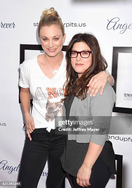 Actress Kaley Cuoco and comedian Rebecca Corry arrive at the Stand Up For Pits at The Hollywood Improv on November 5, 2016 in Hollywood, California