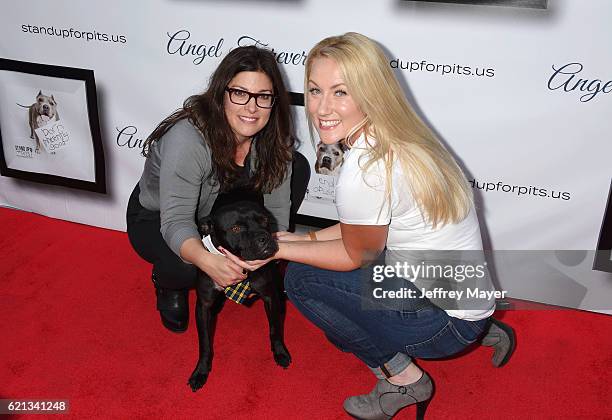 Comedian Rebecca Corry and guest arrive at the Stand Up For Pits at The Hollywood Improv on November 5, 2016 in Hollywood, California