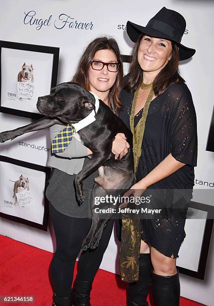 Comedian Rebecca Corry and actress Ricki Lake arrive at the Stand Up For Pits at The Hollywood Improv on November 5, 2016 in Hollywood, California