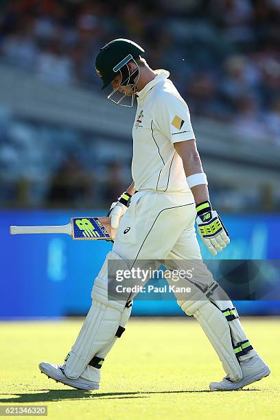 Steve Smith of Australia walks back to the rooms after beimng dismissed by Kagiso Rabada of South Africa during day four of the First Test match...