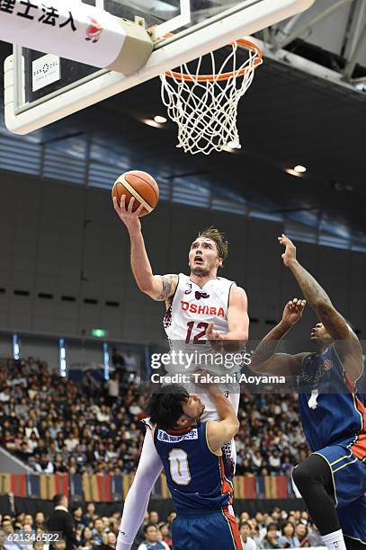 Ryan Spangler of the Kawasaki Brave Thunders goes up for a shoot during the B. League match between Yokohama B-Corsairs and Toshiba Kawasaki Brave...