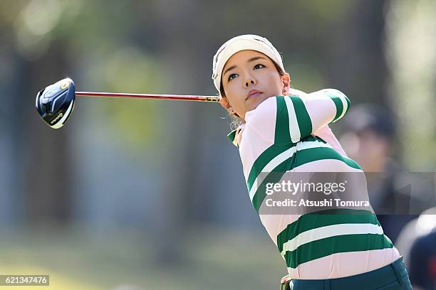 Jenny Shin of South Korea hits her tee shot on the 9th hole during the final round of the TOTO Japan Classics 2016 at the Taiheiyo Club Minori Course...
