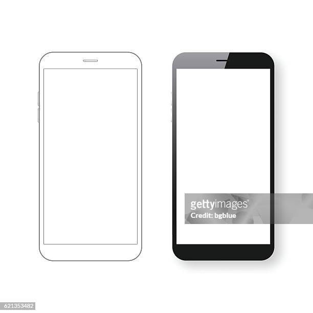smartphone-vorlage und handy-umriss isoliert auf weißem hintergrund. - smartphone stock-grafiken, -clipart, -cartoons und -symbole