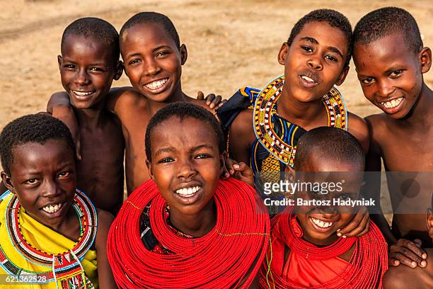 group of happy african children from samburu tribe, kenya, africa - samburu national park stock pictures, royalty-free photos & images