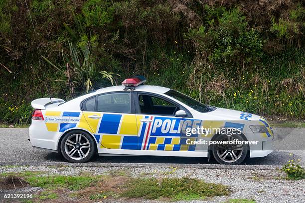 new zealand police car in hokitika, new zealand - police car stock pictures, royalty-free photos & images