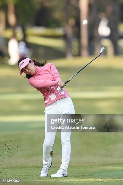 Soo-Yun Kang of South Korea hits her second shot on the 12th hole during the final round of the TOTO Japan Classics 2016 at the Taiheiyo Club Minori...