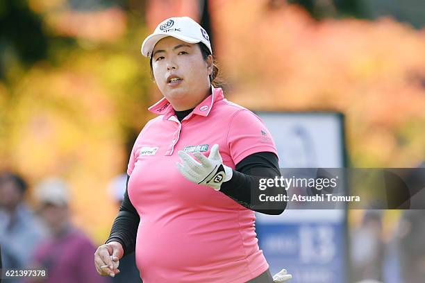 Shanshan Feng of China looks on during the final round of the TOTO Japan Classics 2016 at the Taiheiyo Club Minori Course on November 6, 2016 in...