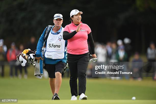 Shanshan Feng of China smiles during the final round of the TOTO Japan Classics 2016 at the Taiheiyo Club Minori Course on November 6, 2016 in...