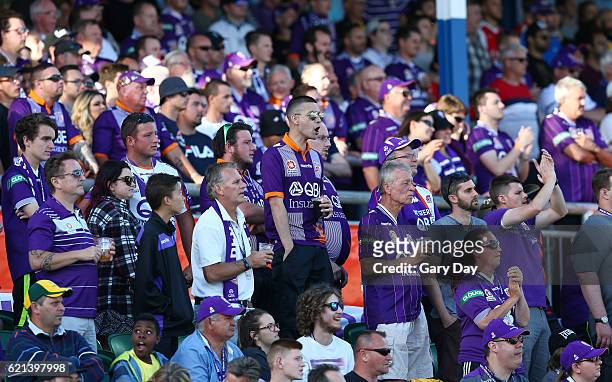 Perth Glory fans during the round five A-League match between the Perth Glory and the Western Sydney Wanderers at nib Stadium on November 6, 2016 in...