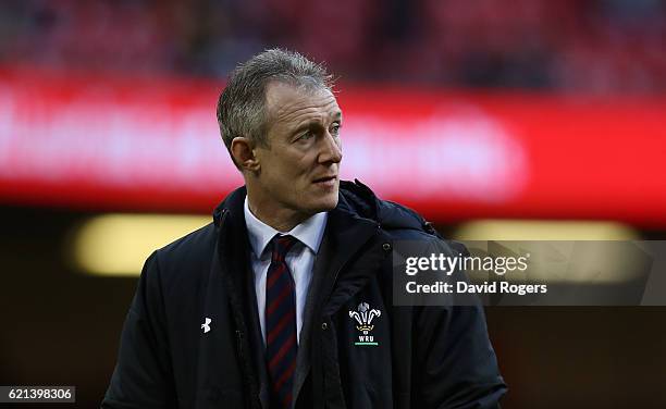 Rob Howley, the Wales head coach looks on during the International match between Wales and Australia at the Principality Stadium on November 5, 2016...