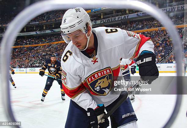 Alex Petrovic of the Florida Panthers skates against the Buffalo Sabres during an NHL game at the KeyBank Center on October 29, 2016 in Buffalo, New...