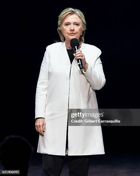 Democratic presidential nominee former Secretary of State Hillary Rodham Clinton on stage during Katy Perry holds Get Out The Vote concert in support...