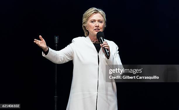 Democratic presidential nominee former Secretary of State Hillary Rodham Clinton on stage during Katy Perry holds Get Out The Vote concert in support...