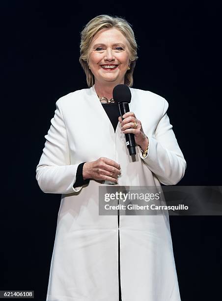 Democratic presidential nominee former Secretary of State Hillary Rodham Clinton on stage during Katy Perry holds Get Out The Vote concert in support...