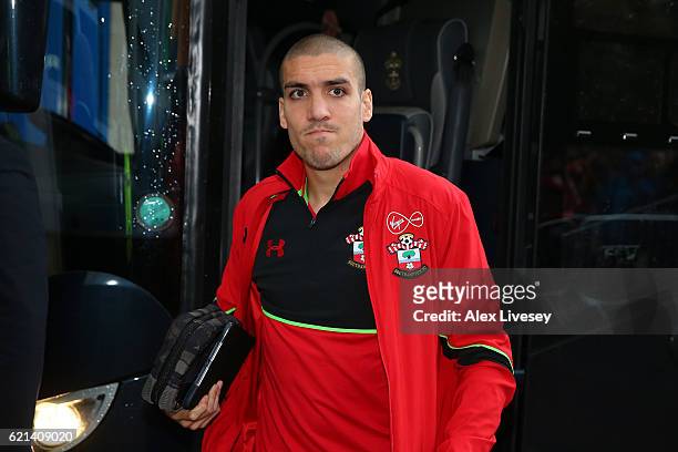 Oriol Romeu of Southampton arrives prior to the Premier League match between Hull City and Southampton at KC Stadium on November 6, 2016 in Hull,...