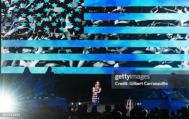 Singer-songwriter, Katy Perry performs during Katy Perry holds Get Out The Vote concert in support of Hillary Clinton at Mann Center For Performing...