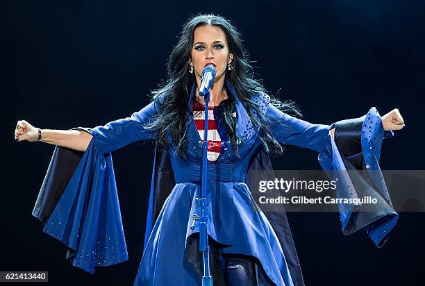 Singer-songwriter, Katy Perry performs during Katy Perry holds Get Out The Vote concert in support of Hillary Clinton at Mann Center For Performing...