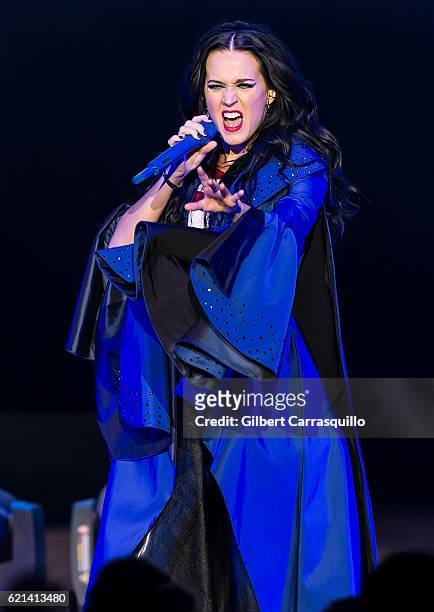 Singer-songwriter, Katy Perry performs during Katy Perry holds Get Out The Vote concert in support of Hillary Clinton at Mann Center For Performing...