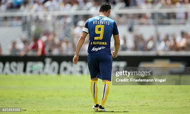 Ricardo Oliveira of Santos reacts during the match between Ponte Preta and Santos for the Brazilian Series A 2016 at Moises Lucarelli Stadium on...