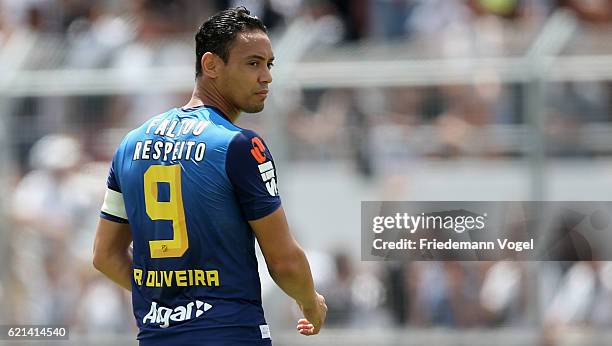 Ricardo Oliveira of Santos reacts during the match between Ponte Preta and Santos for the Brazilian Series A 2016 at Moises Lucarelli Stadium on...