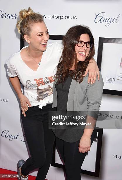 Actress Kaley Cuoco and comedian Rebecca Corry arrive at the Stand Up For Pits at The Hollywood Improv on November 5, 2016 in Hollywood, California