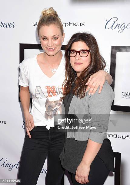 Actress Kaley Cuoco and comedian Rebecca Corry arrive at the Stand Up For Pits at The Hollywood Improv on November 5, 2016 in Hollywood, California