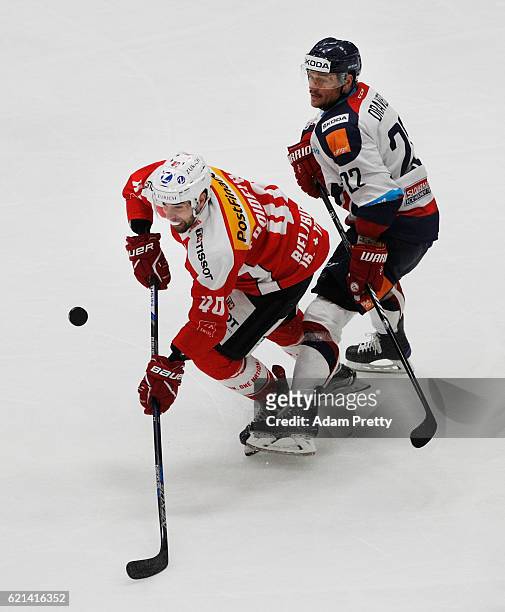 Etienne Froidevaux of Switzerland in action during the Switzerland v Slovakia match of the 2016 Deutschland Cup at Curt Frenzel Stadion on November...