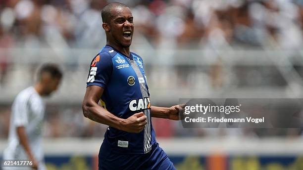 Copete of Santos celebrates scoring the second goal during the match between Ponte Preta and Santos for the Brazilian Series A 2016 at Moises...