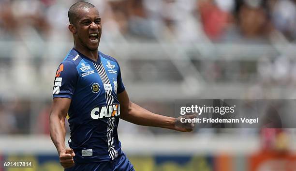 Copete of Santos celebrates scoring the second goal during the match between Ponte Preta and Santos for the Brazilian Series A 2016 at Moises...