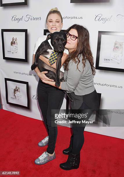 Actress Kaley Cuoco and comedian Rebecca Corry arrive at the Stand Up For Pits at The Hollywood Improv on November 5, 2016 in Hollywood, California
