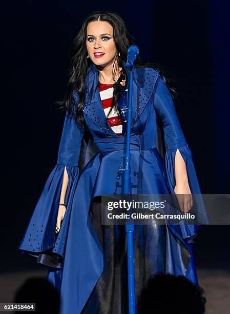 Singer-songwriter, Katy Perry performs during Katy Perry holds Get Out The Vote concert in support of Hillary Clinton at Mann Center For Performing...