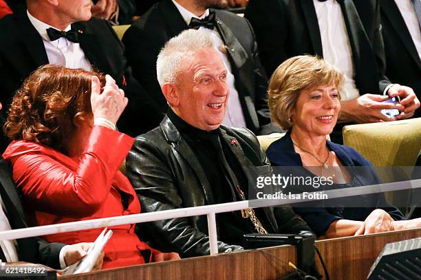 Elisabeth Pott, fashion designer Jean Paul Gaultier and Daniela Schadt, girlfriend of Joachim Gauck, federal president of Germany attend the 23rd...