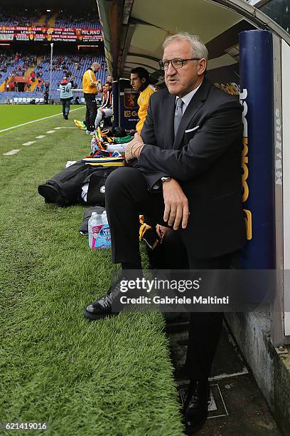 Luigi Del Neri head coach of Udinese Calcio looks on during the Serie A match between Genoa CFC and Udinese Calcio at Stadio Luigi Ferraris on...