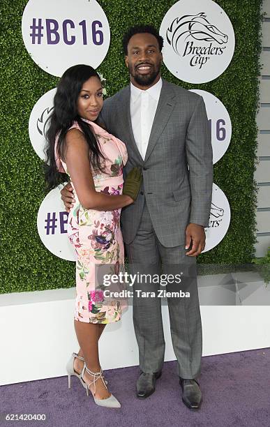 Renata Elizabeth White and football running back Steven Jackson attend the 2016 Breeders' Cup World Championships at Santa Anita Park on November 5,...