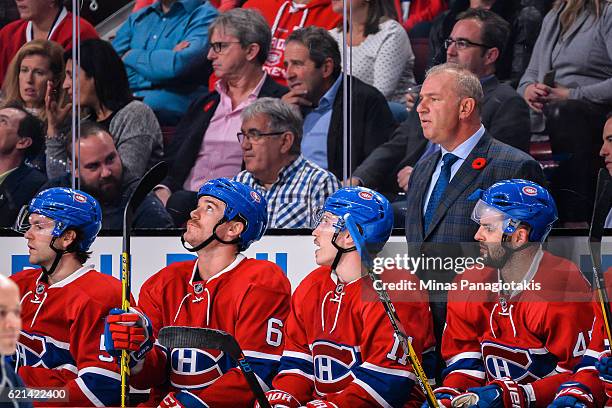 Head coach of the Montreal Canadiens Michel Therrien looks on during the NHL game against the Vancouver Canucks at the Bell Centre on November 2,...